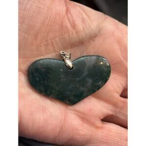 Large Moss Agate Heart Pendant with 18K Gold-Filled Bail